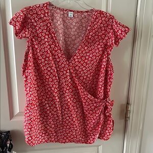 OLD NAVY Red Floral Wrap Top XL